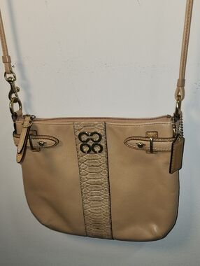 Coach Colette Slim Crossbody Tan Leather Snake Python Purse Gold Hardware